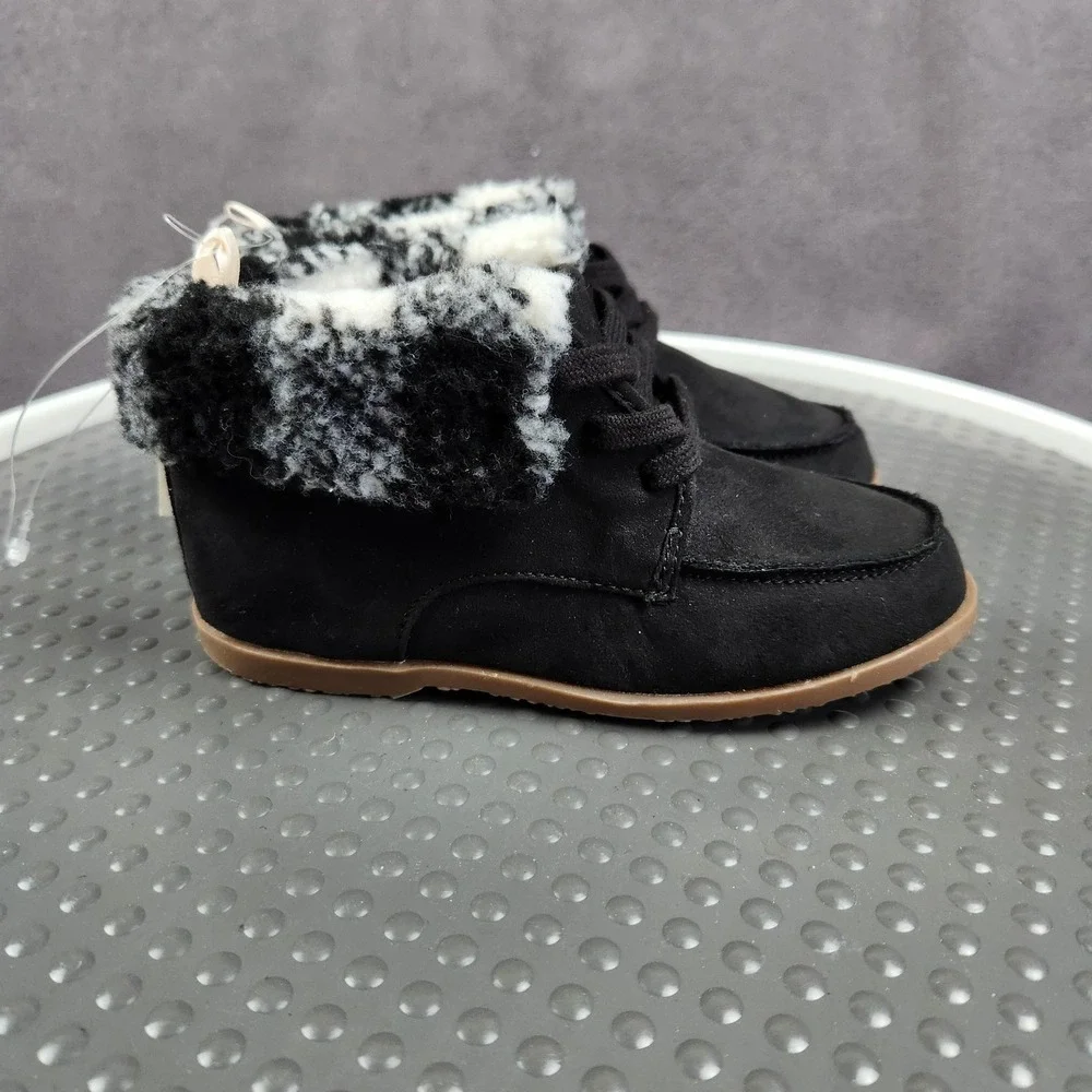 Gap Kids Moccasin Boot Boys Size 11 Black‎ Faux Suede Plaid Cuff Lined